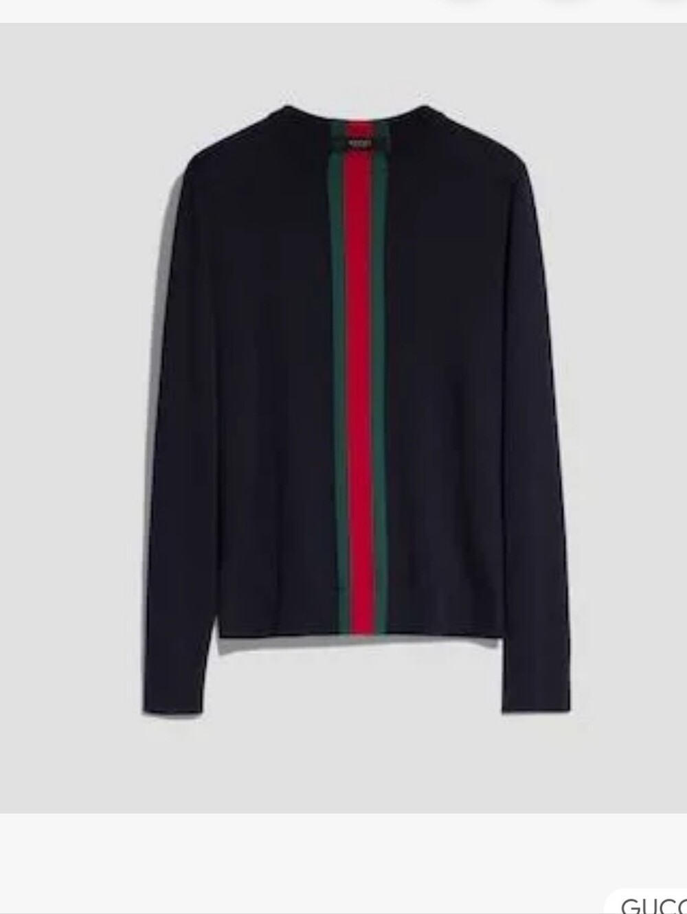 Gucci Navy Cotton Crewneck Sweater with Green and Red Web Stripe